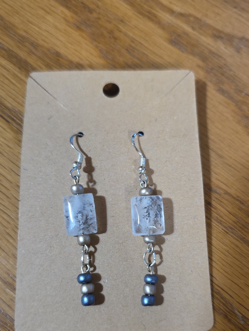 Agate Drop Earrings in Gray and .925 Silver Hooks
